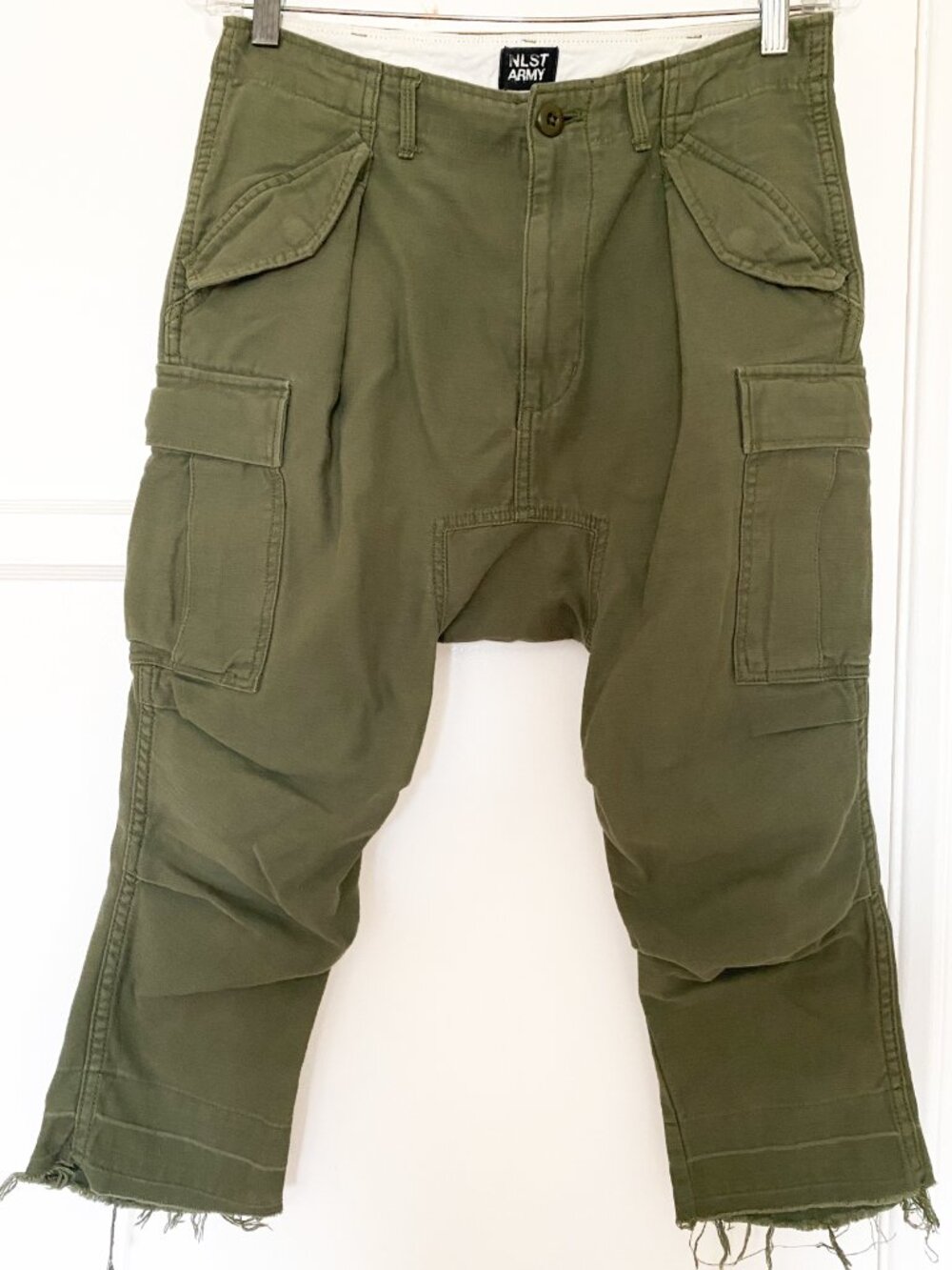 NLST Military Drop Crotch Cargo Pants Army Green Cropped 25